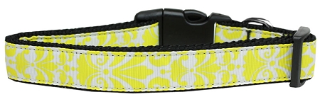 Damask Yellow Nylon Dog Collar SM